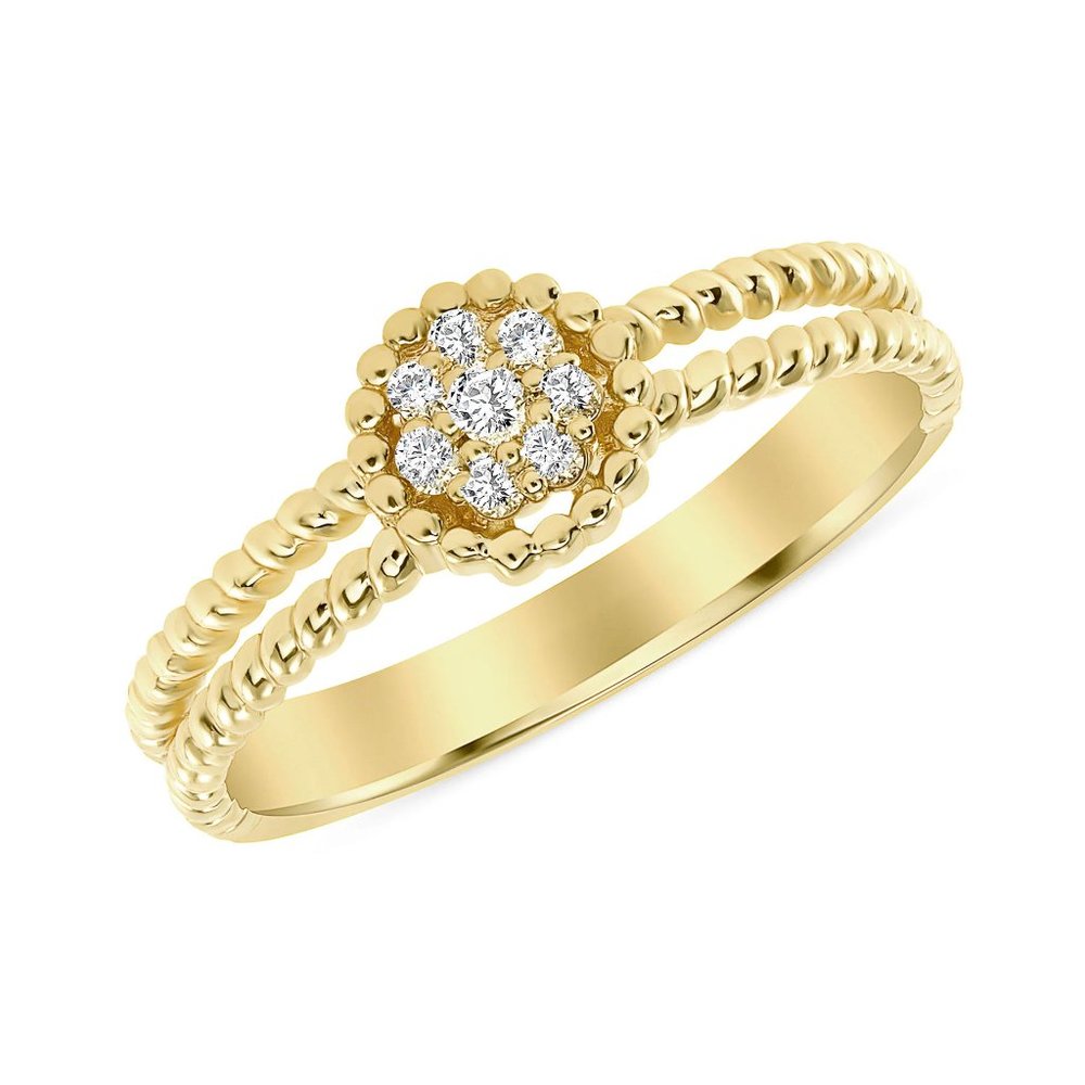 Round Diamond Pave Set 14K (or 18k upon request) Gold Cluster Beaded Ring
